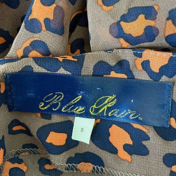 Blue Rain Francescas Orange Blue Brown Leopard Print Sheer Blouse sz S Career - Picture 5 of 9